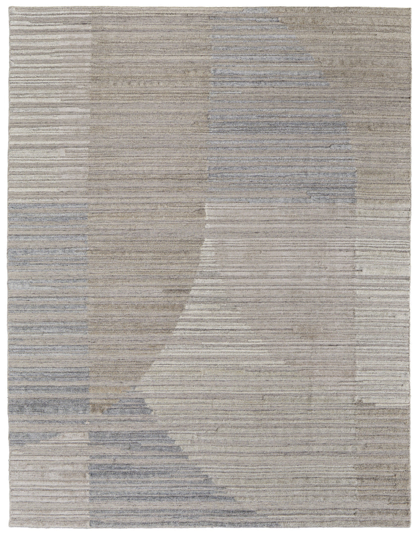 9' X 12' Tan and Blue Abstract Hand Woven Worn Faded Area Rug