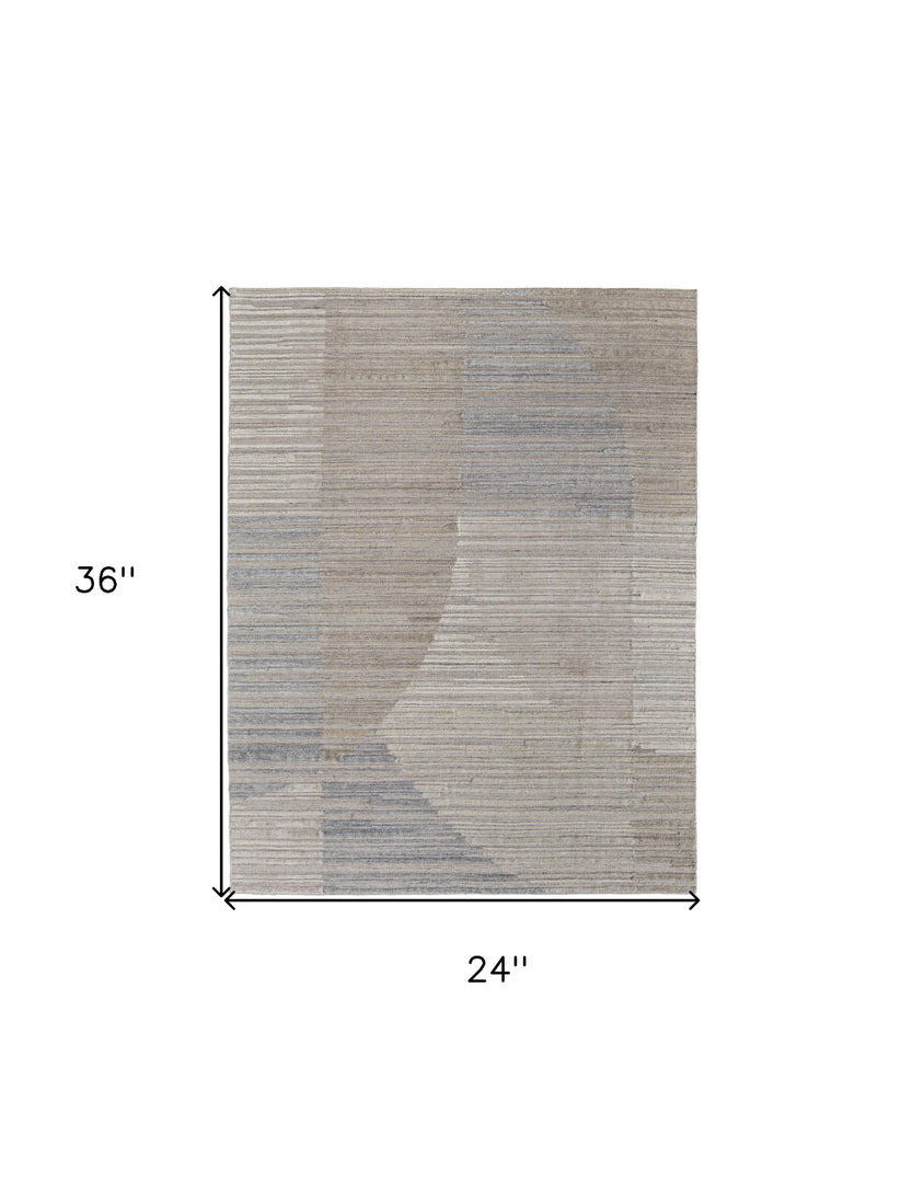 9' X 12' Tan and Blue Abstract Hand Woven Worn Faded Area Rug