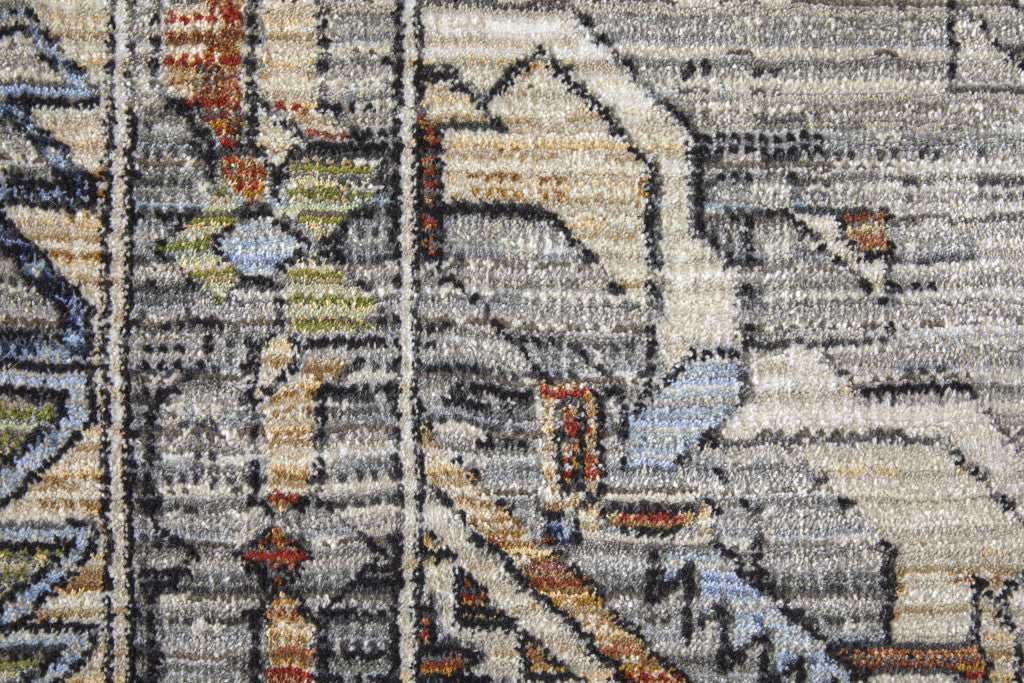 5' X 8' Gray Blue and Red Abstract Power Loom Worn Faded Area Rug