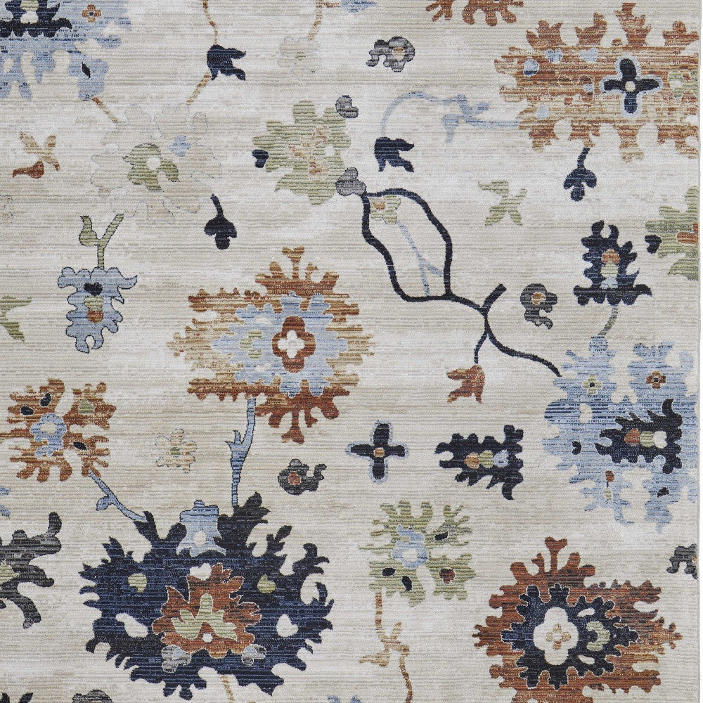 5' X 8' Ivory Red and Blue Floral Power Loom Area Rug