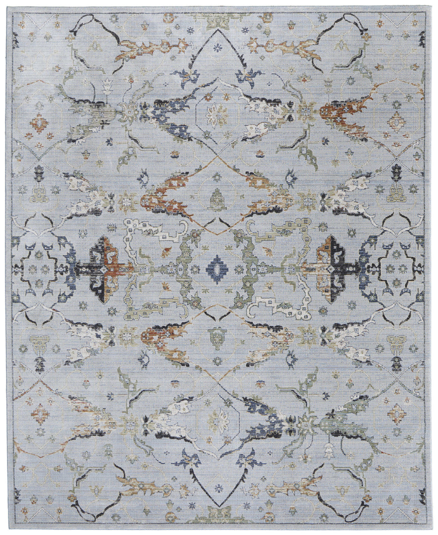 5' X 8' Gray Blue and Green Floral Power Loom Area Rug