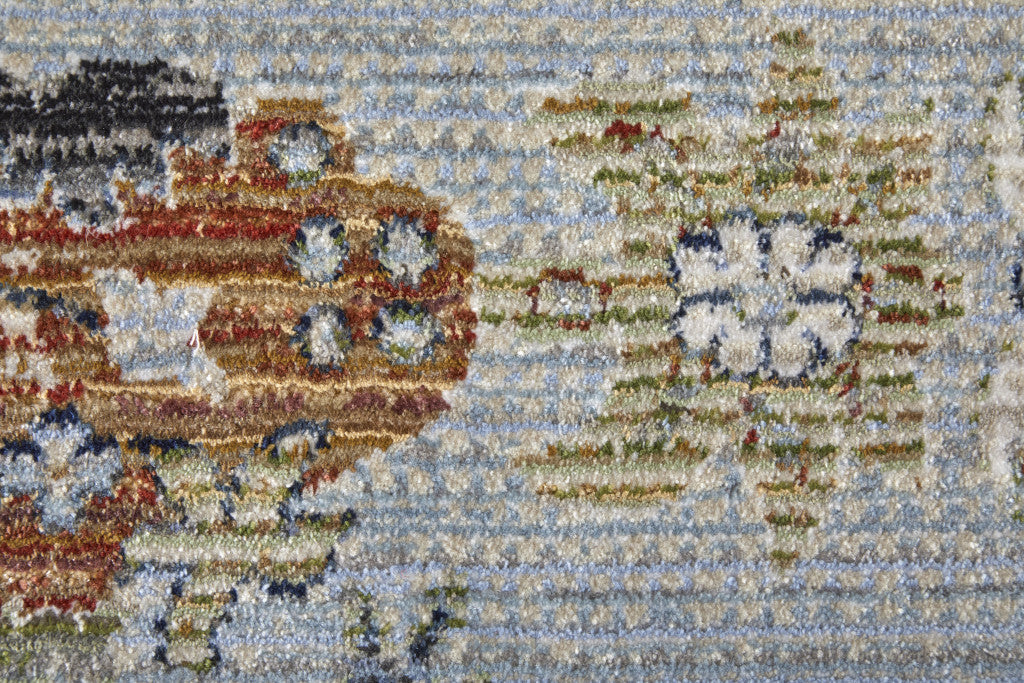 5' X 8' Gray Blue and Green Floral Power Loom Area Rug