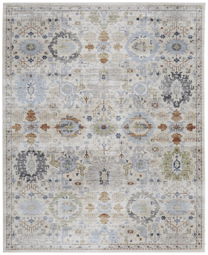 5' X 8' Ivory Red and Blue Floral Power Loom Area Rug