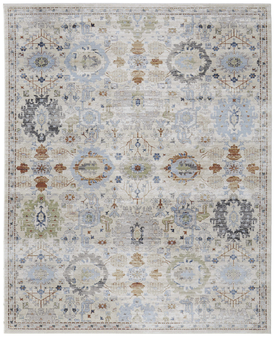 5' X 8' Ivory Red and Blue Floral Power Loom Area Rug