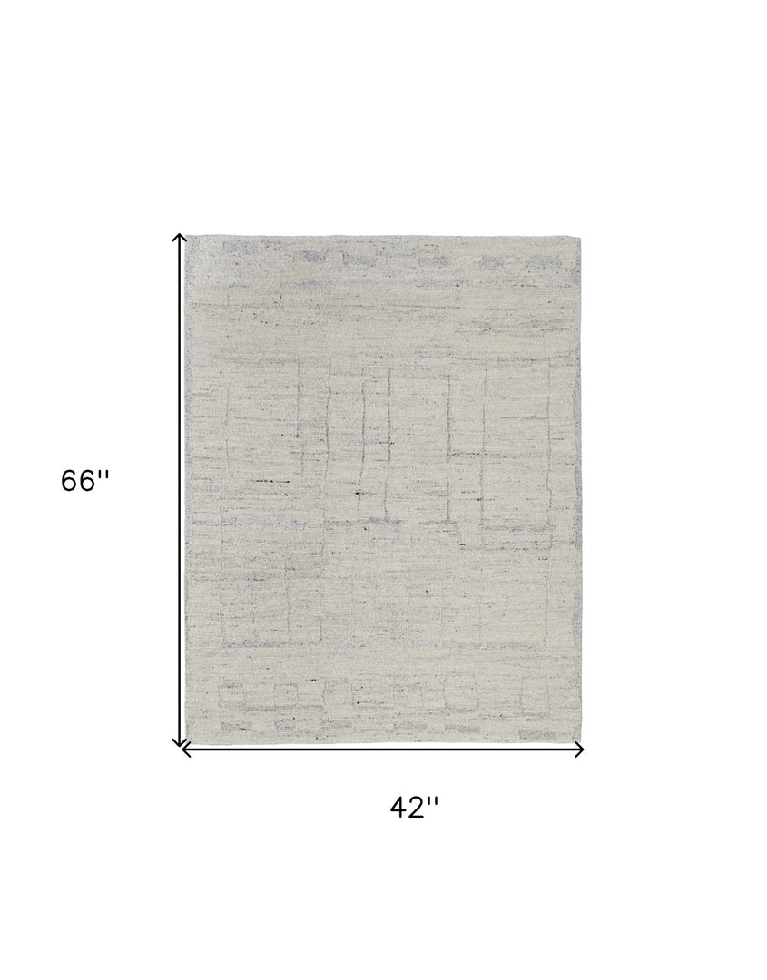 4' X 6' Gray and Ivory Abstract Hand Woven Worn Faded Area Rug