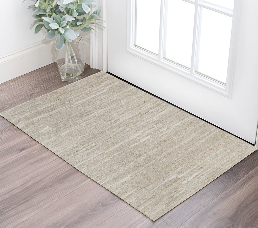 4' X 6' Ivory Abstract Hand Woven Worn Faded Area Rug