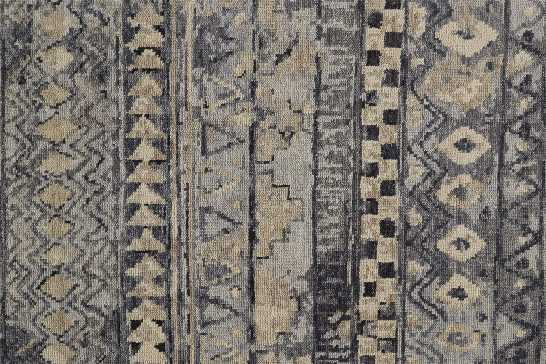 4' X 6' Ivory Gray and Black Wool Geometric Hand Knotted Area Rug