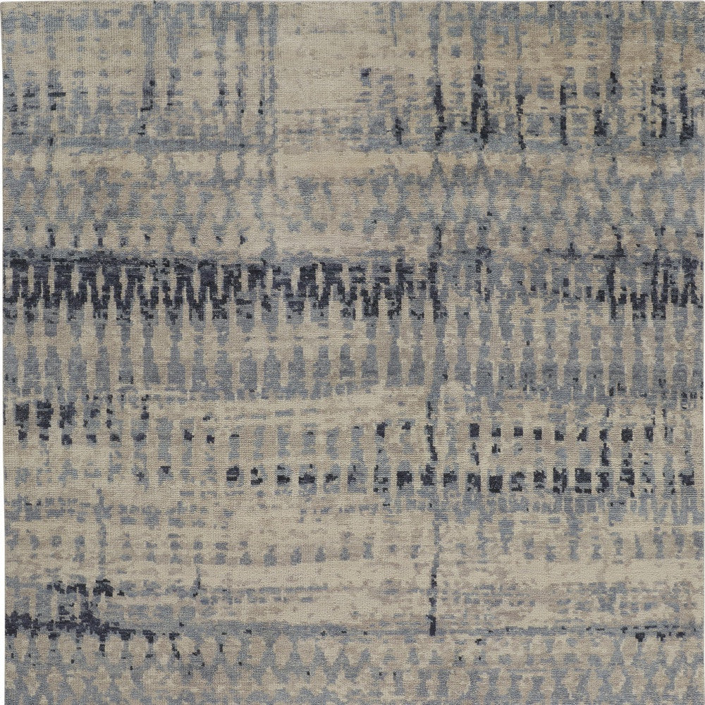 4' X 6' Gray Blue and Ivory Wool Abstract Hand Knotted Area Rug