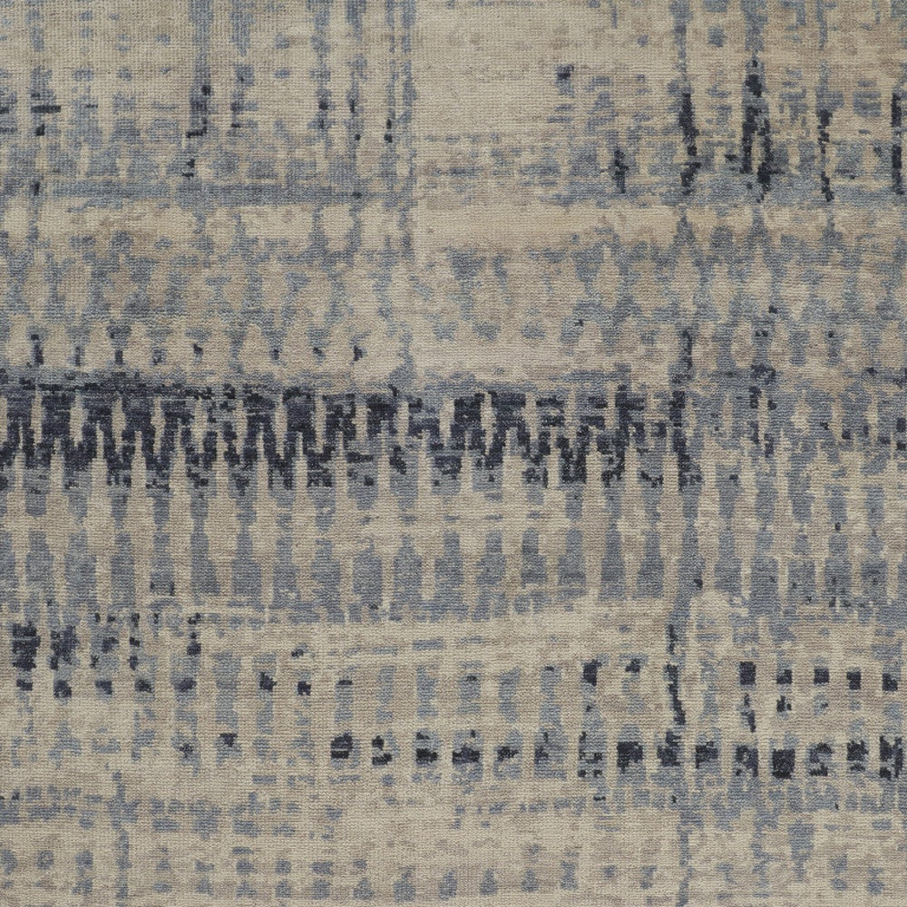 4' X 6' Gray Blue and Ivory Wool Abstract Hand Knotted Area Rug