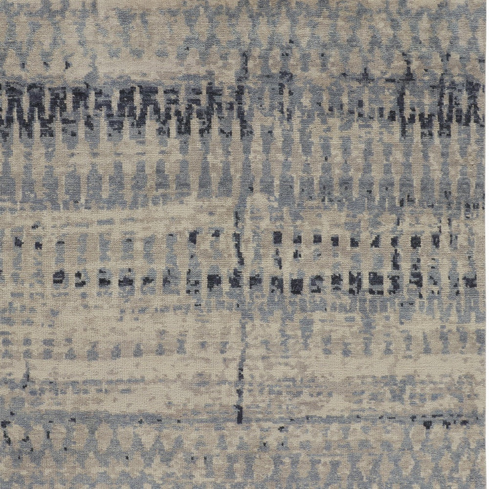 4' X 6' Gray Blue and Ivory Wool Abstract Hand Knotted Area Rug