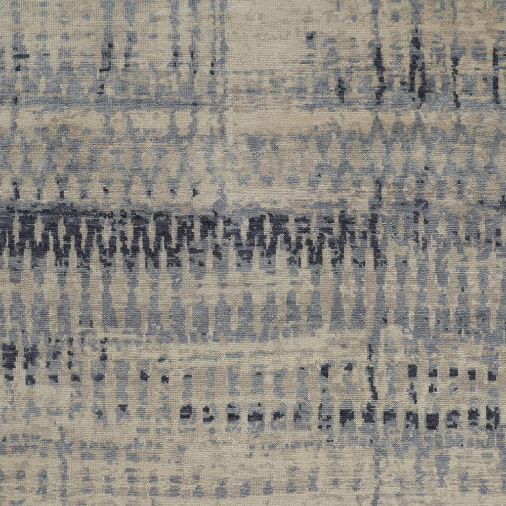 4' X 6' Gray Blue and Ivory Wool Abstract Hand Knotted Area Rug