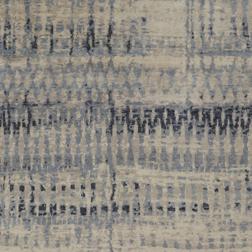 4' X 6' Gray Blue and Ivory Wool Abstract Hand Knotted Area Rug