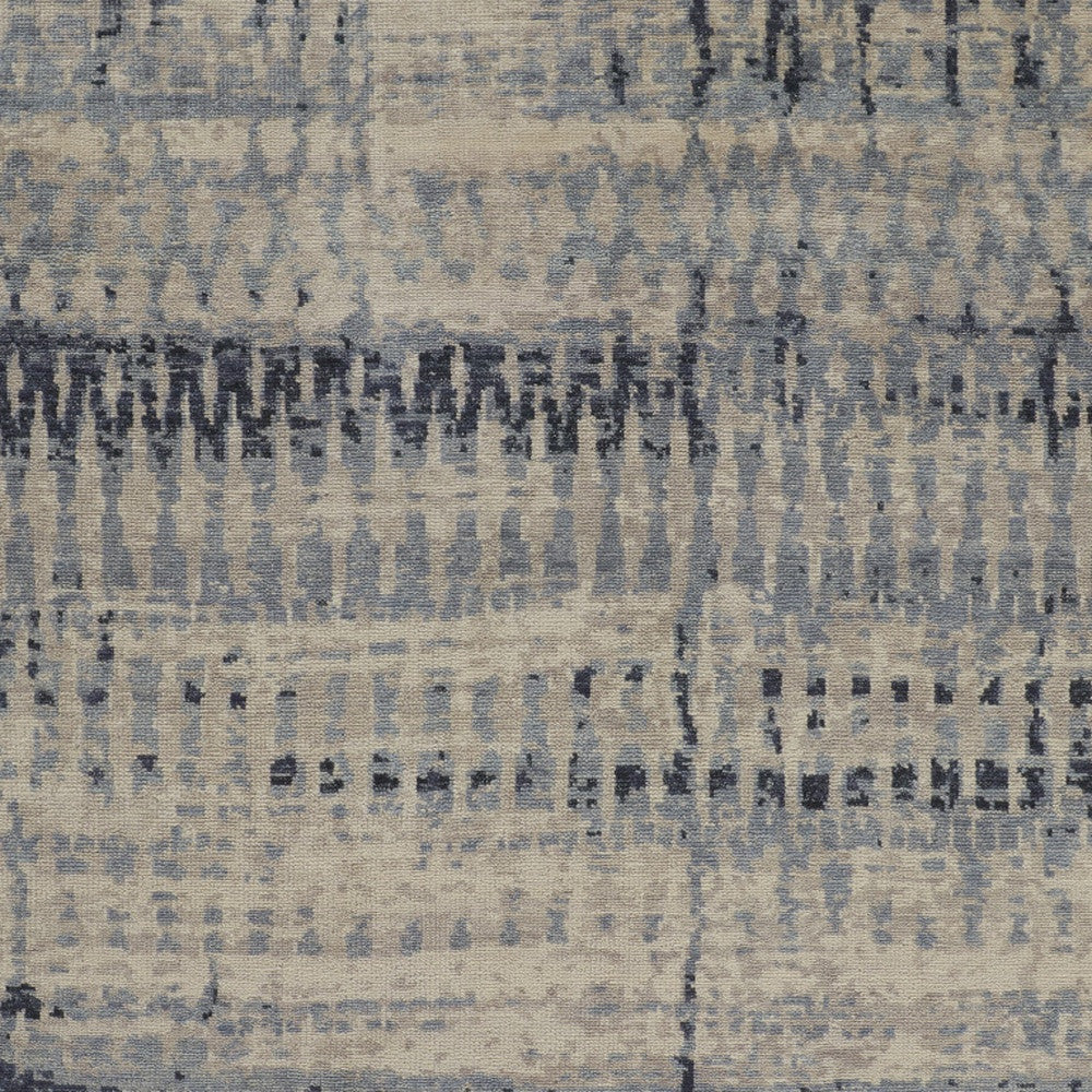 4' X 6' Gray Blue and Ivory Wool Abstract Hand Knotted Area Rug