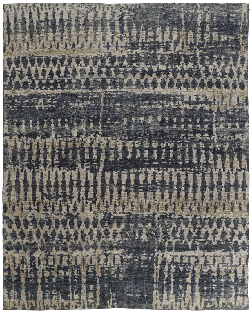 4' X 6' Blue Gray and Tan Wool Abstract Hand Knotted Area Rug