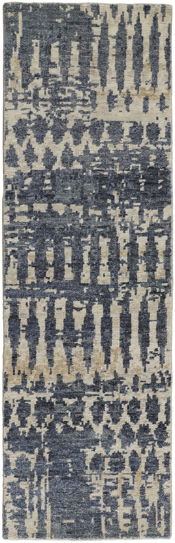 4' X 6' Blue Gray and Tan Wool Abstract Hand Knotted Area Rug