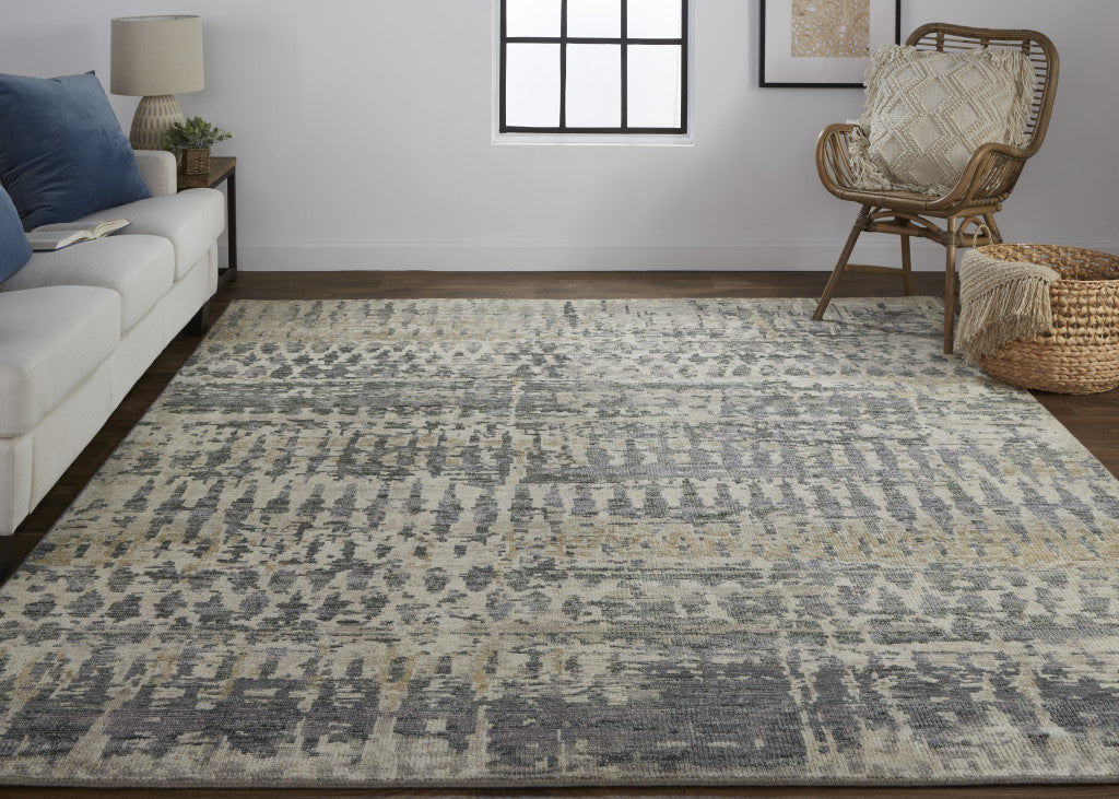 4' X 6' Blue Gray and Tan Wool Abstract Hand Knotted Area Rug