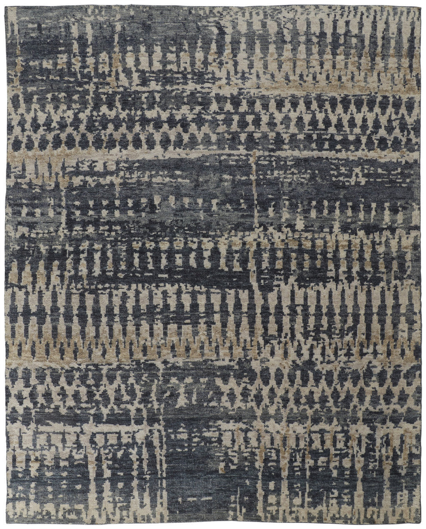 4' X 6' Blue Gray and Tan Wool Abstract Hand Knotted Area Rug