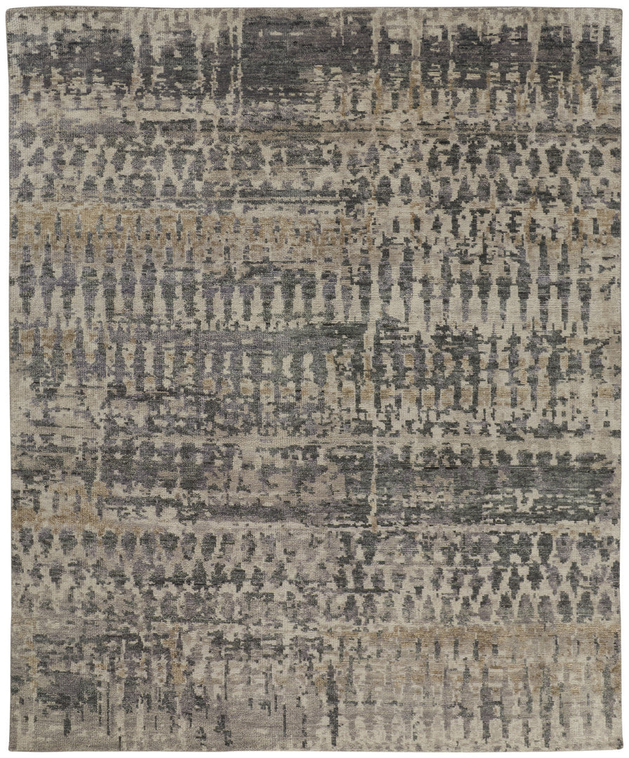 4' X 6' Blue Gray and Tan Wool Abstract Hand Knotted Area Rug