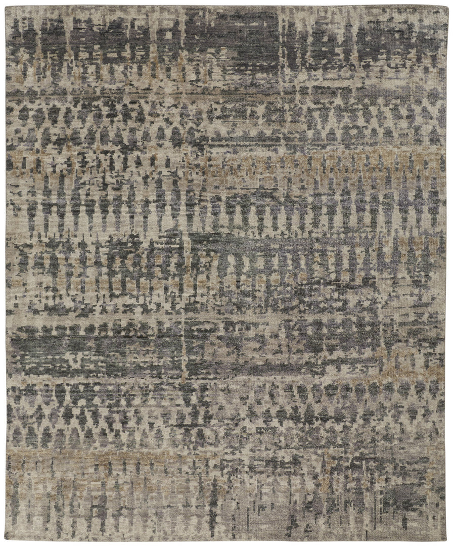 4' X 6' Blue Gray and Tan Wool Abstract Hand Knotted Area Rug