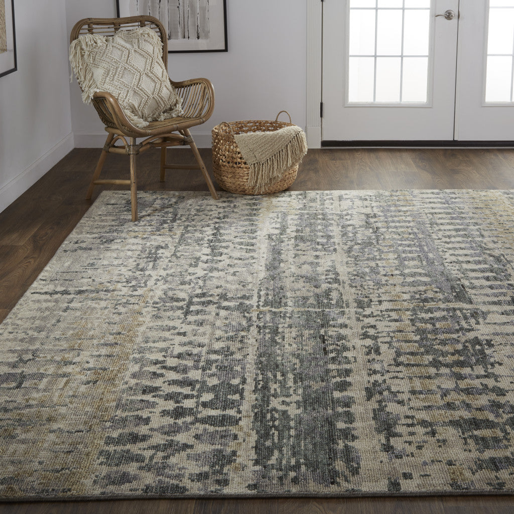 4' X 6' Blue Gray and Tan Wool Abstract Hand Knotted Area Rug