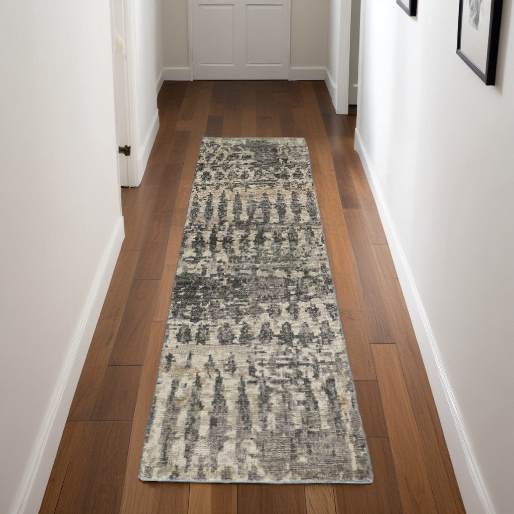 4' X 6' Blue Gray and Tan Wool Abstract Hand Knotted Area Rug