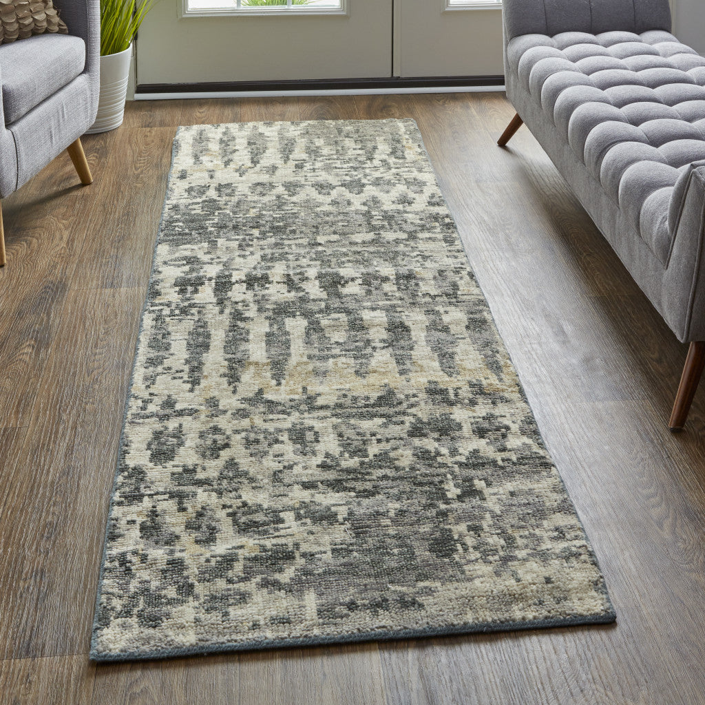 4' X 6' Blue Gray and Tan Wool Abstract Hand Knotted Area Rug