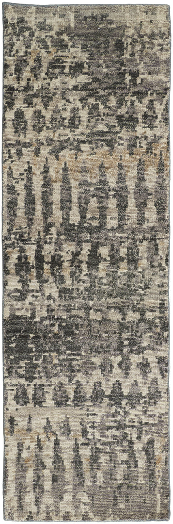 4' X 6' Blue Gray and Tan Wool Abstract Hand Knotted Area Rug