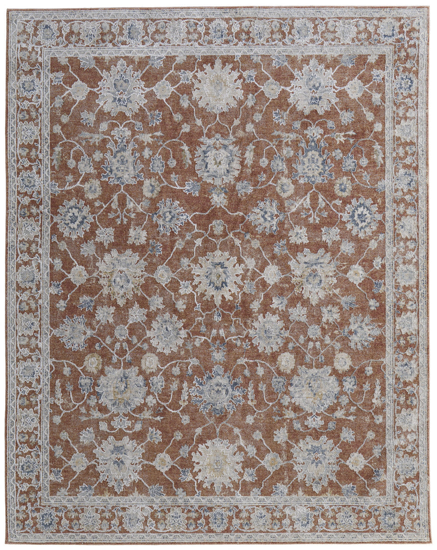 5' X 8' Ivory Taupe and Blue Floral Power Loom Worn Faded Area Rug With Fringe