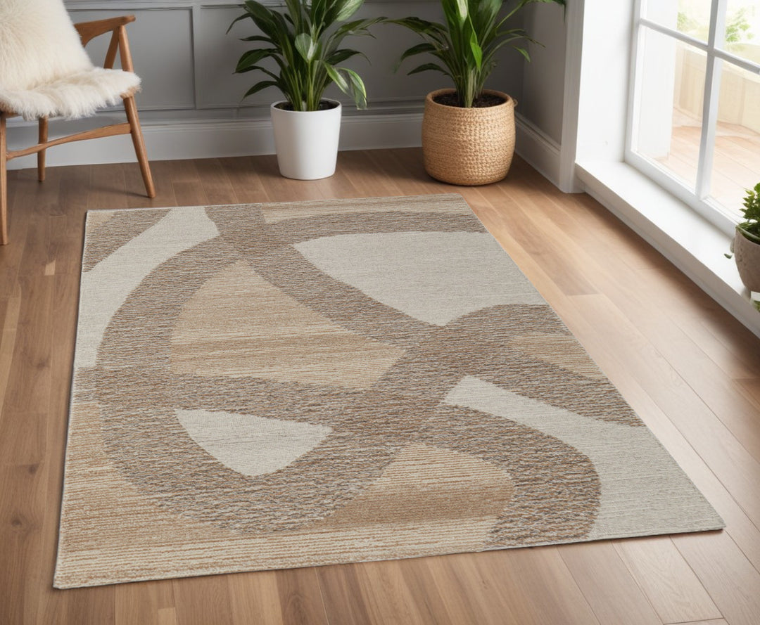 4' X 6' Brown Tan and Ivory Wool Abstract Hand Tufted Area Rug