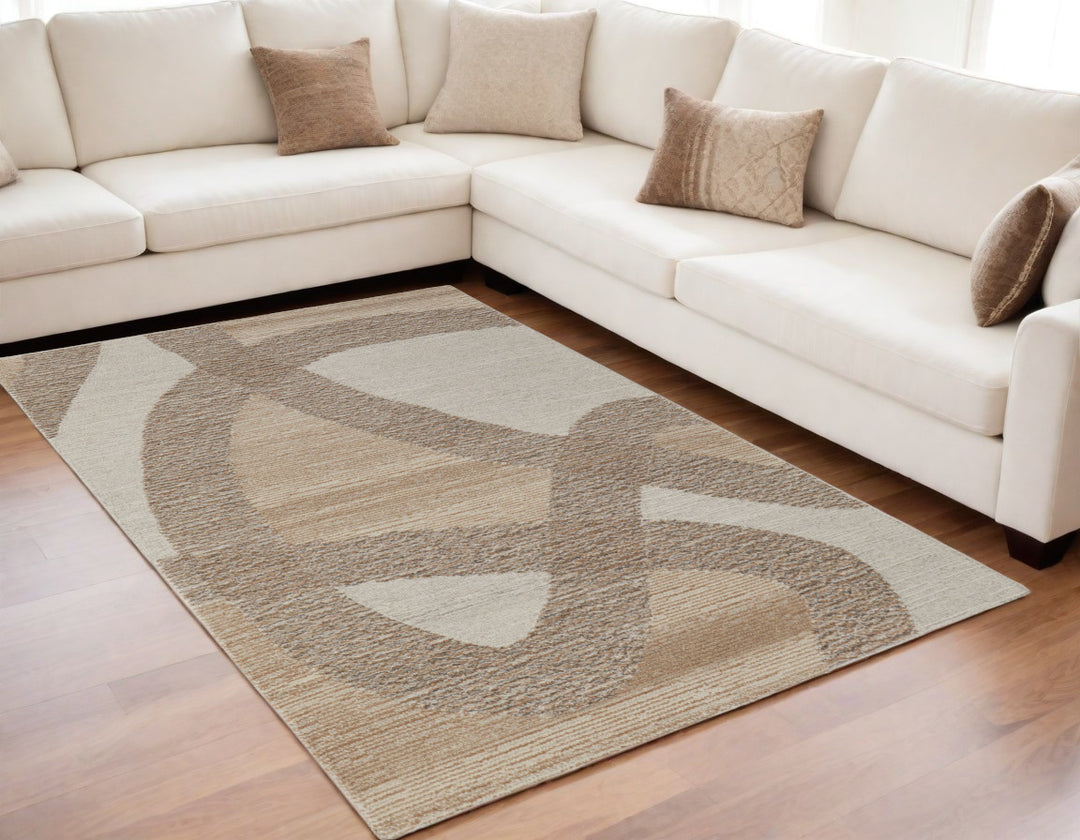 4' X 6' Brown Tan and Ivory Wool Abstract Hand Tufted Area Rug