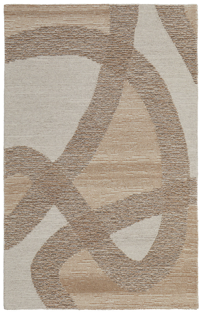 4' X 6' Brown Tan and Ivory Wool Abstract Hand Tufted Area Rug