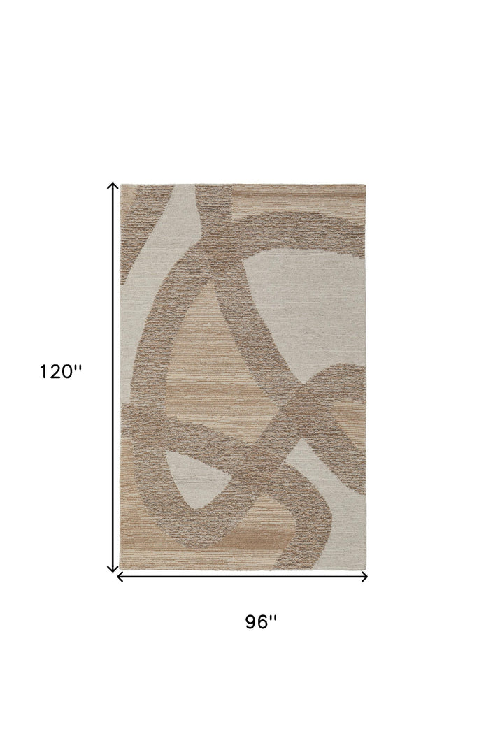 4' X 6' Brown Tan and Ivory Wool Abstract Hand Tufted Area Rug