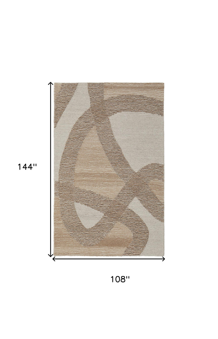 4' X 6' Brown Tan and Ivory Wool Abstract Hand Tufted Area Rug