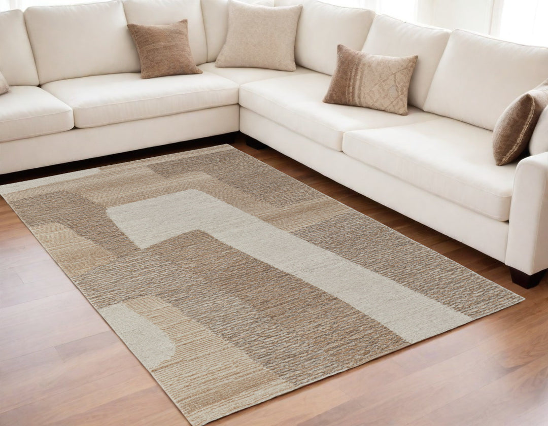 4' X 6' Brown Tan and Ivory Wool Abstract Hand Tufted Area Rug