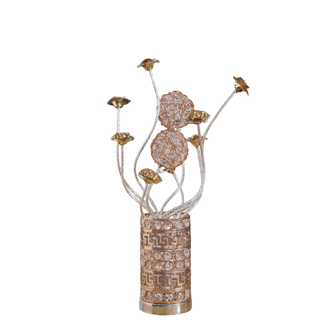 22" Silver And Rose Gold Metal And Acrylic Flowers Bedside Lamp