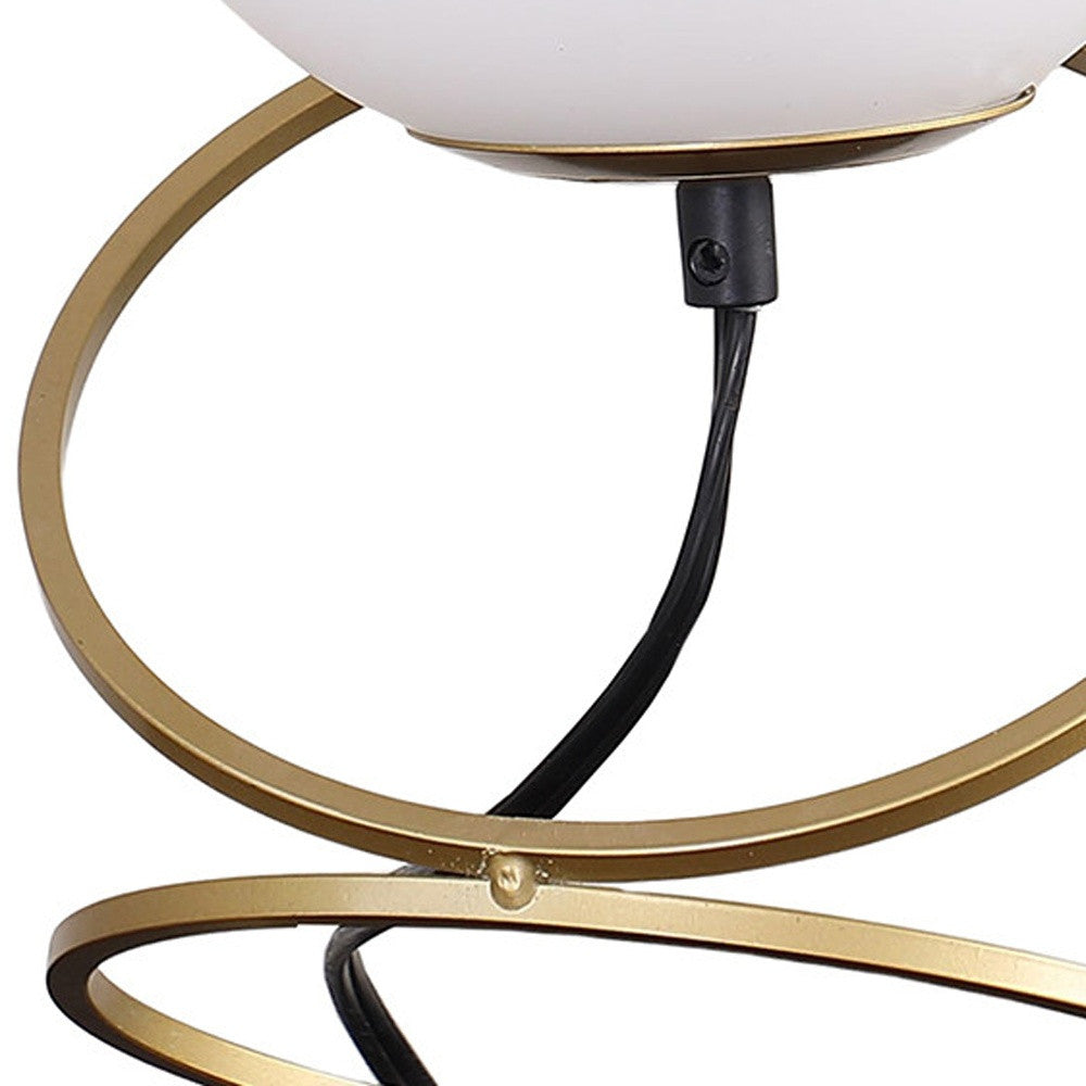 14" Gold Metal Geo Spiral Bedside Lamp With White Globe Shade