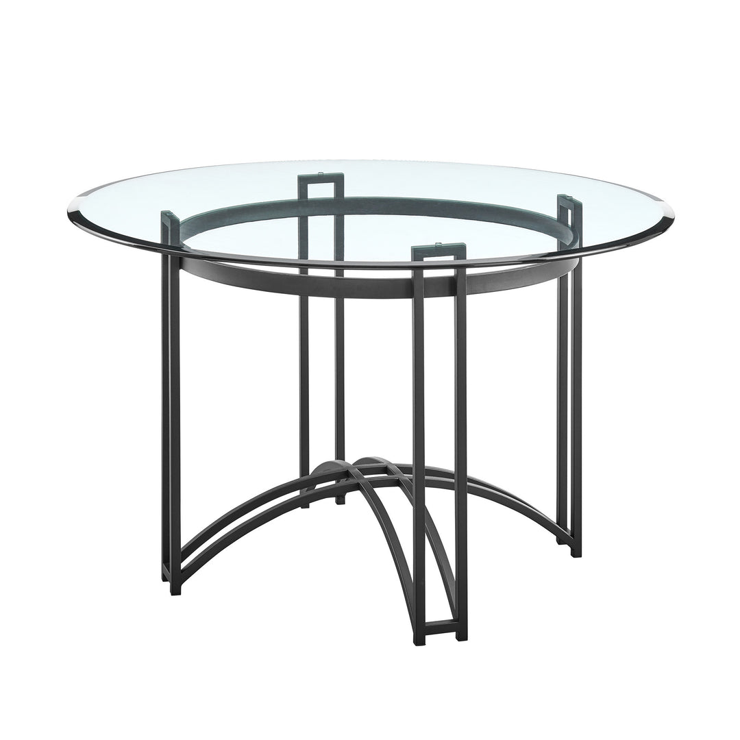 48" Clear Glass and Black Iron Round Dining Table