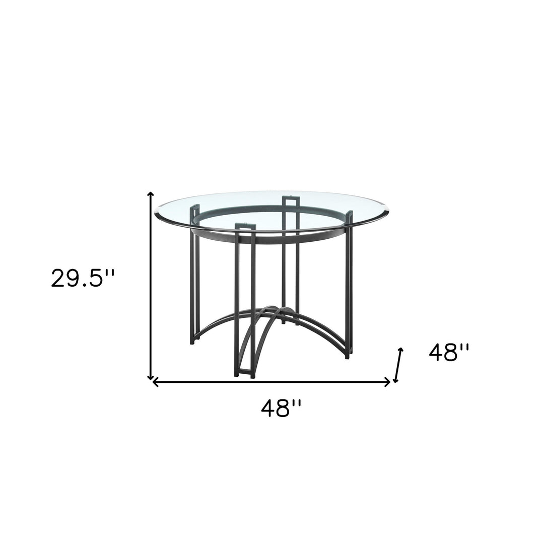 48" Clear Glass and Black Iron Round Dining Table