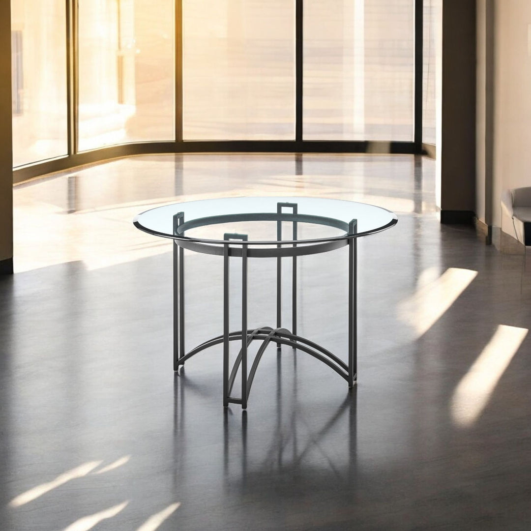 48" Clear Glass and Black Iron Round Dining Table