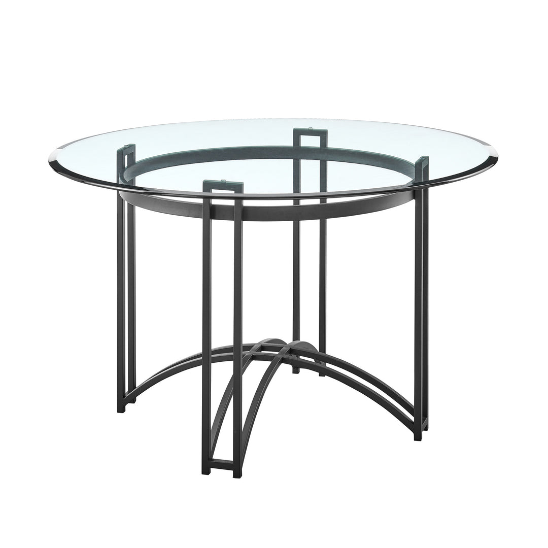 48" Clear Glass and Black Iron Round Dining Table