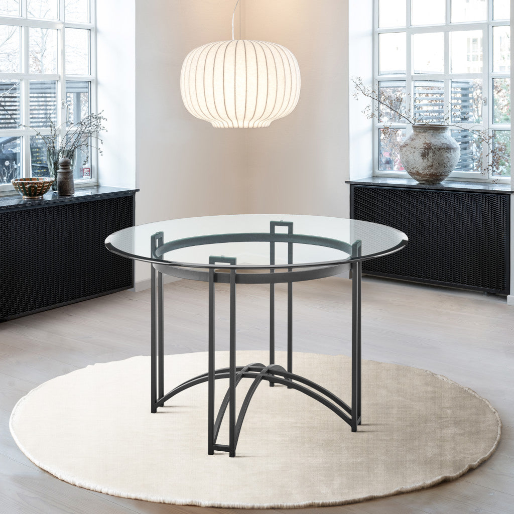 48" Clear Glass and Black Iron Round Dining Table