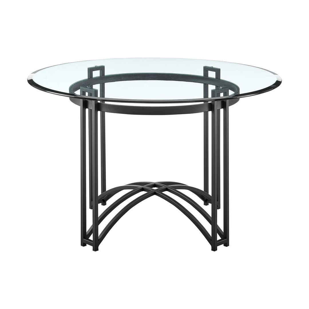 48" Clear Glass and Black Iron Round Dining Table