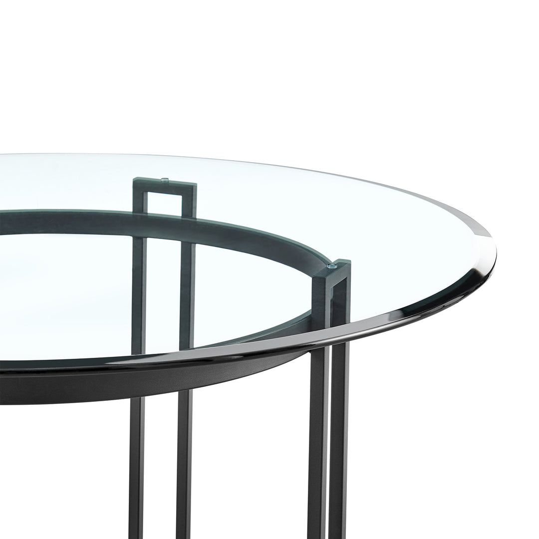 48" Clear Glass and Black Iron Round Dining Table