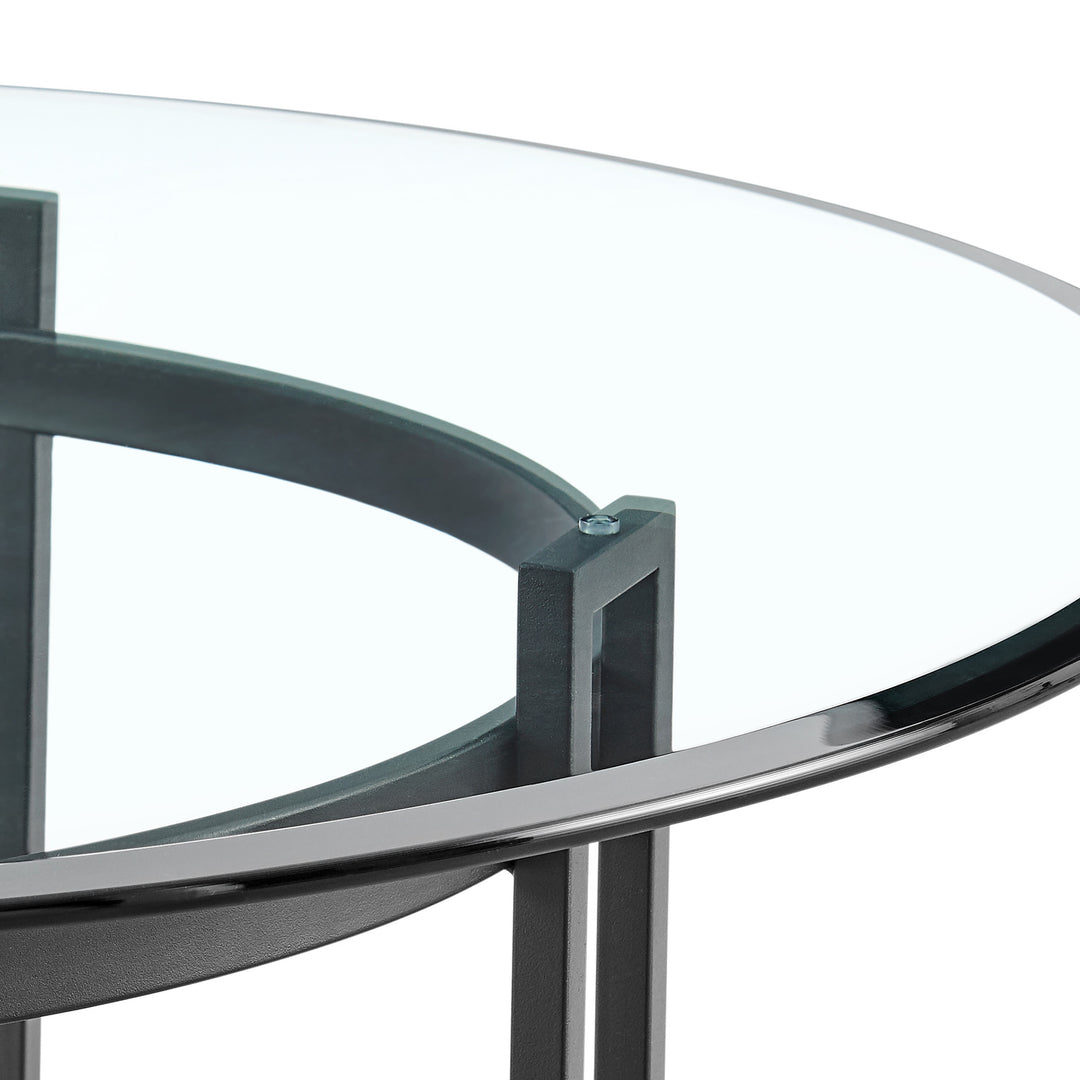 48" Clear Glass and Black Iron Round Dining Table