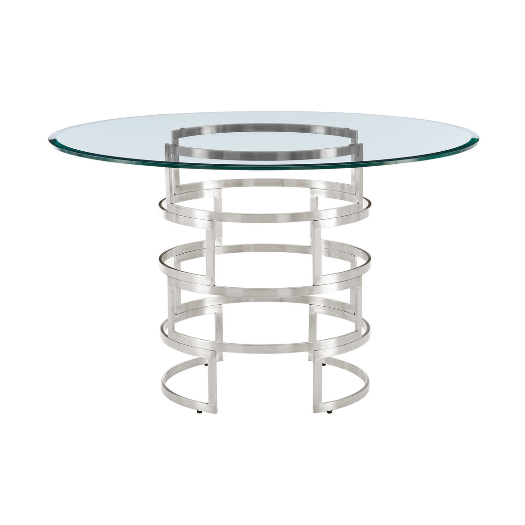 48-Inch Modern Clear Glass and Silver Stainless Steel Pedestal Dining Table