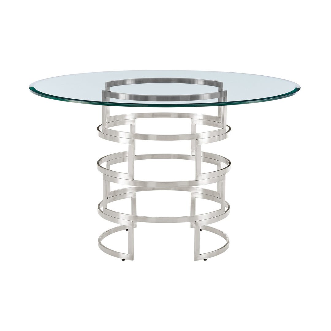 48-Inch Modern Clear Glass and Silver Stainless Steel Pedestal Dining Table