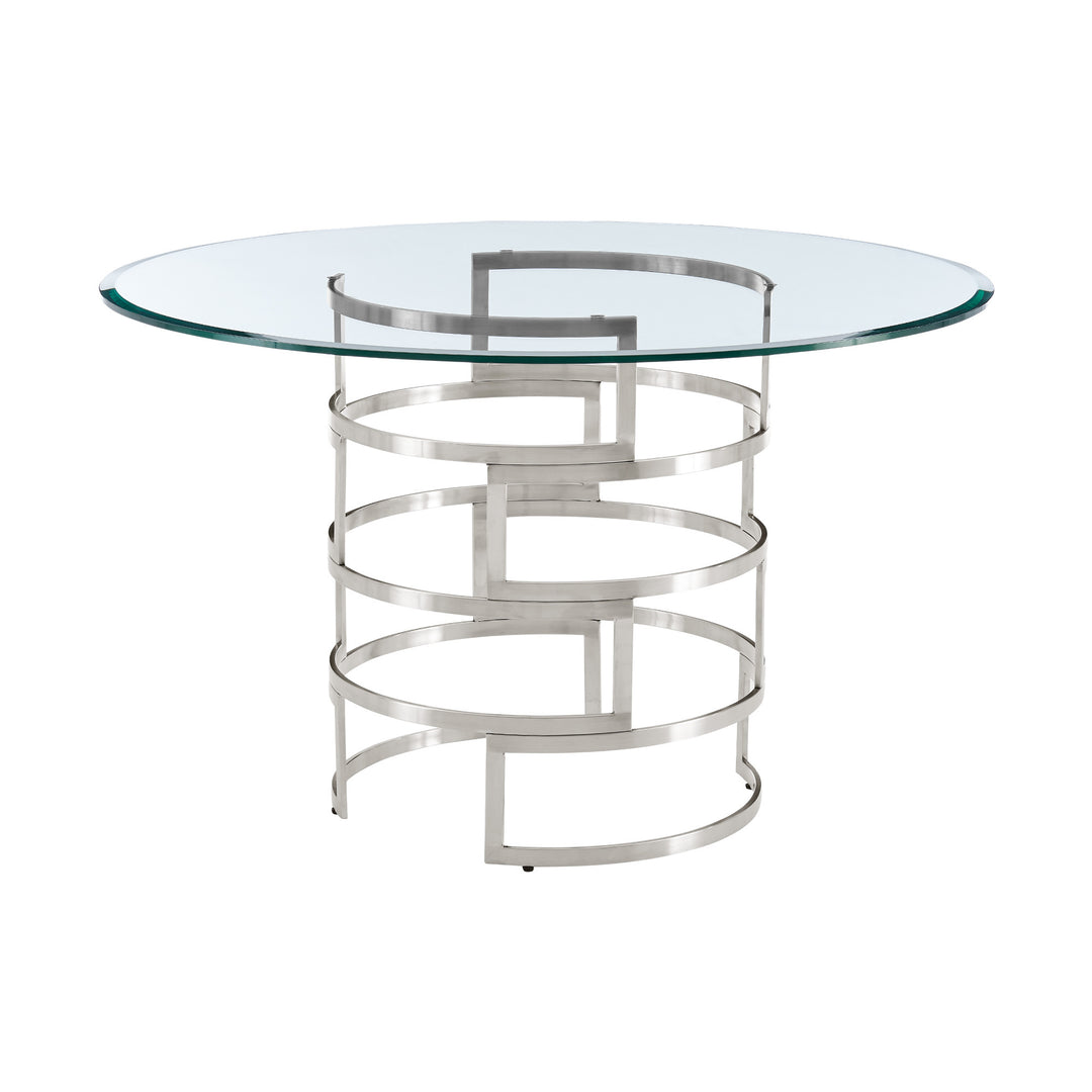 48-Inch Modern Clear Glass and Silver Stainless Steel Pedestal Dining Table