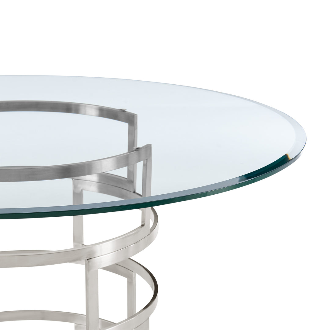 48-Inch Modern Clear Glass and Silver Stainless Steel Pedestal Dining Table