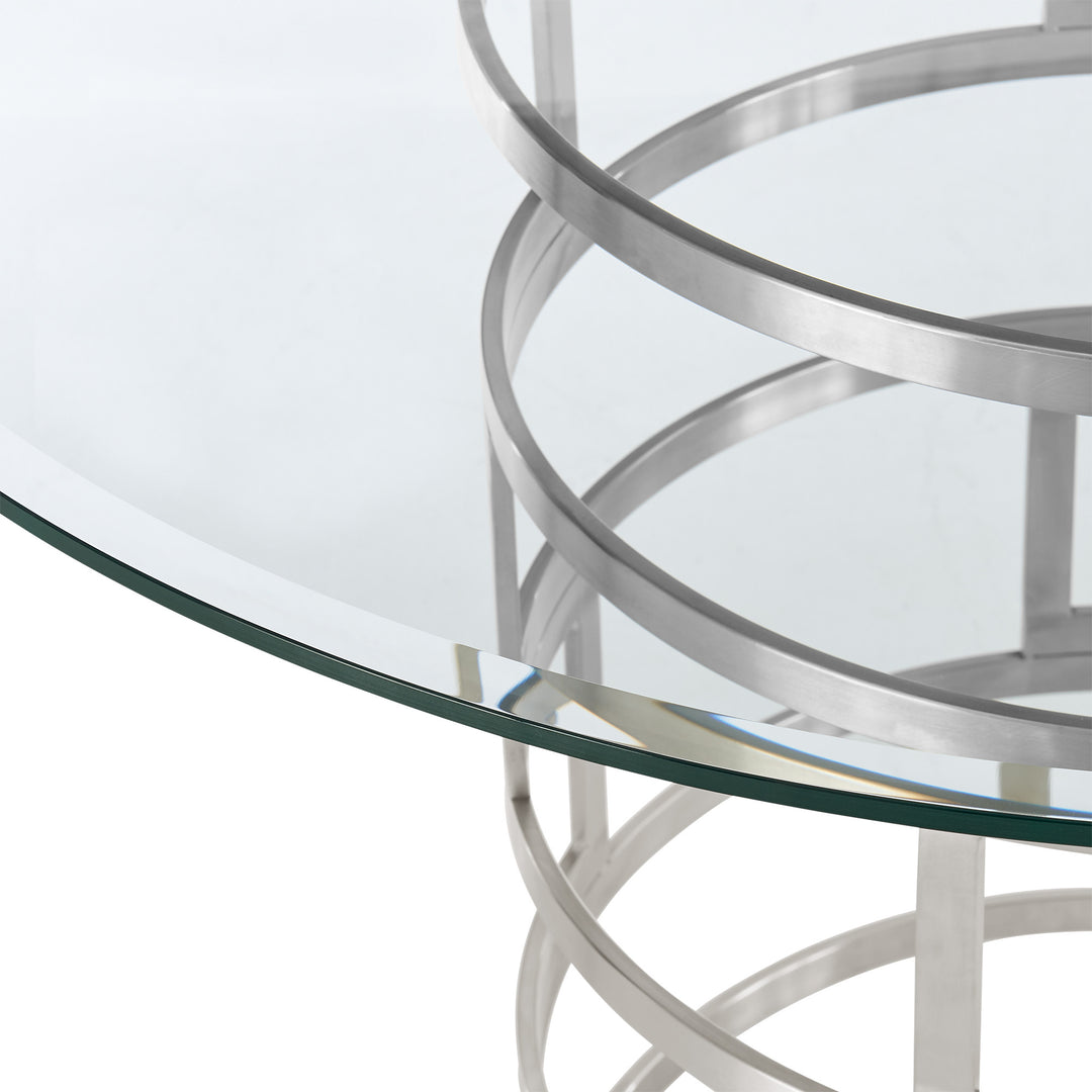 48-Inch Modern Clear Glass and Silver Stainless Steel Pedestal Dining Table