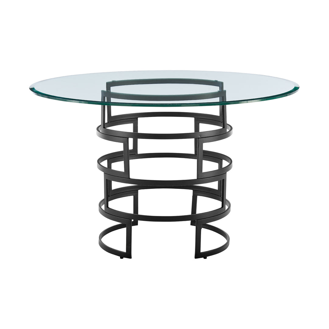 48-Inch Modern Round Glass Dining Table with Black Iron Pedestal Base